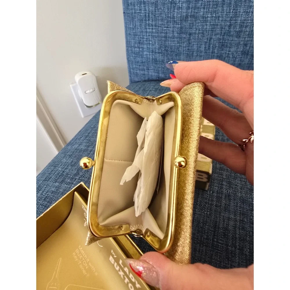 Vintage Lady Buxton Gold Glitter Mini Purse Kiss Lock Wallet with Original Box